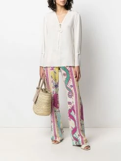 ETRO pantalon en soie à imprimé graphique
