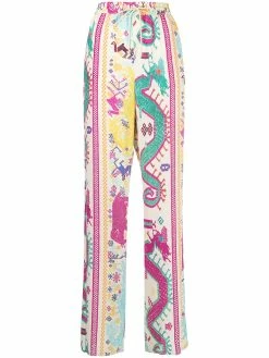 ETRO pantalon en soie à imprimé graphique