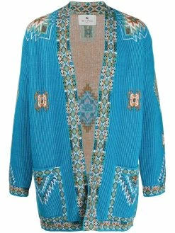 ETRO cardigan en maille nervurée à broderies