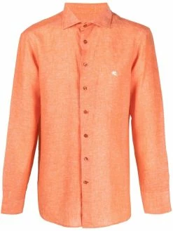 ETRO chemise en lin à logo brodé