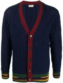 ETRO cardigan en maille torsadée à bords rayés