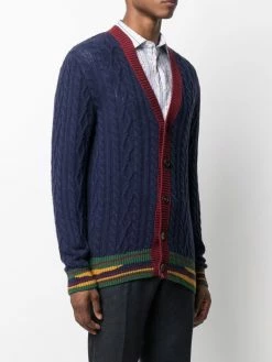 ETRO cardigan en maille torsadée à bords rayés