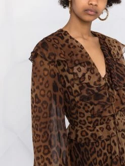 ETRO robe volantée à motif léopard