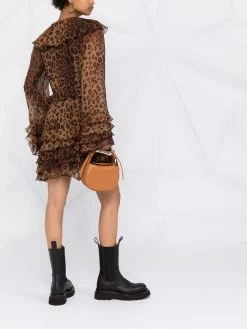 ETRO robe volantée à motif léopard