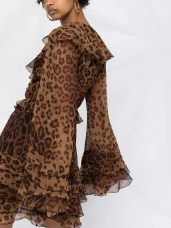 ETRO robe volantée à motif léopard