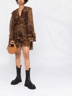 ETRO robe volantée à motif léopard