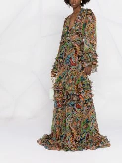ETRO robe volantée à motif cachemire