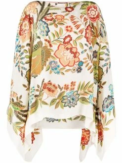 ETRO poncho en soie à fleurs brodées