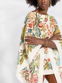 ETRO poncho en soie à fleurs brodées