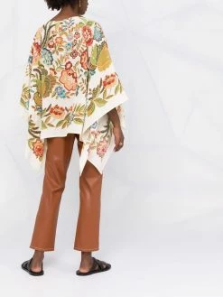 ETRO poncho en soie à fleurs brodées