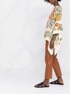 ETRO poncho en soie à fleurs brodées
