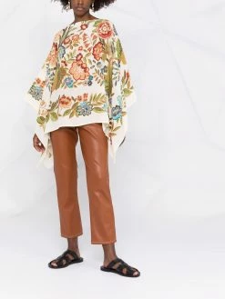 ETRO poncho en soie à fleurs brodées
