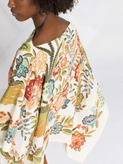 ETRO poncho en soie à fleurs brodées
