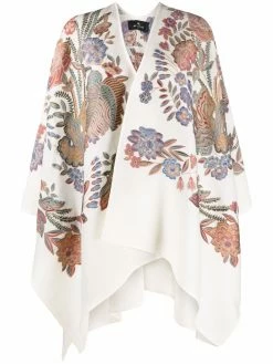 ETRO manteau-cape à fleurs brodées