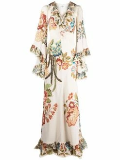 ETRO robe longue en soie à fleurs