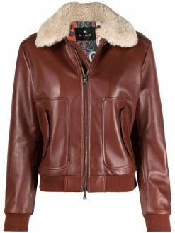 ETRO veste en cuir à col lainé