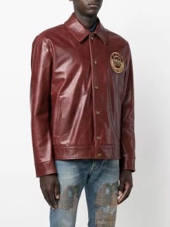 ETRO veste de moto en cuir à patch logo