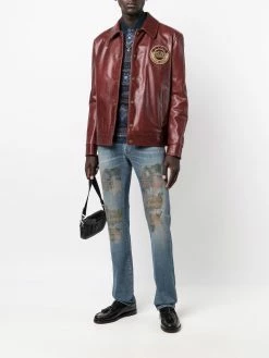 ETRO veste de moto en cuir à patch logo