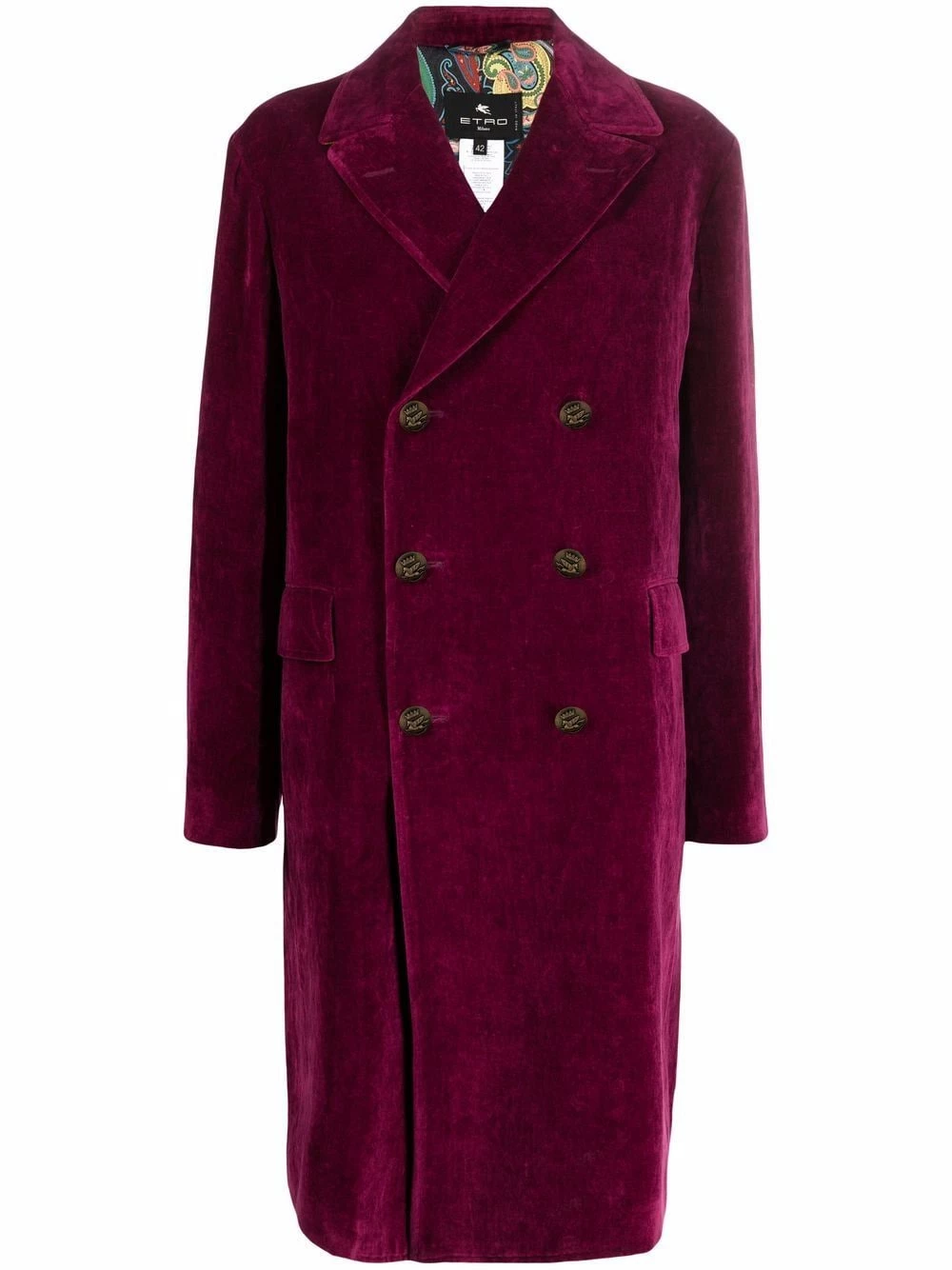 ETRO Qualité garantie 100% Manteau en velours à boutonnière croisée manteaux croisés & cabans femme 1 ETRO manteau en velours à boutonnière croisée