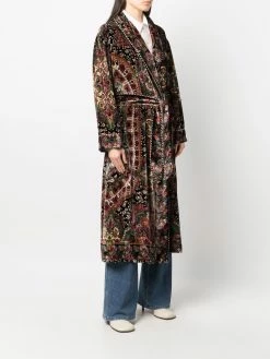ETRO manteau en velours à taille ceinturée