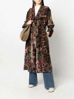 ETRO manteau en velours à taille ceinturée