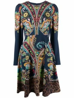 ETRO robe en laine à imprimés multiples