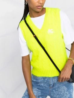 Prix Aimable ETRO Débardeur en maille torsadée à logo brodé hauts en maille femme 10 ETRO débardeur en maille torsadée à logo brodé