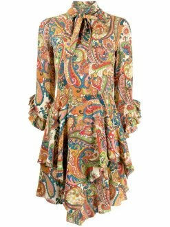 ETRO robe volantée à motif cachemire