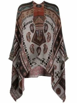 ETRO poncho en laine à imprimé patchwork