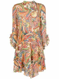 ETRO robe volantée à motif cachemire