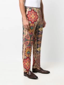 ETRO pantalon en lin à imprimé cachemire