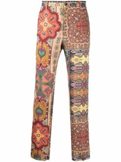 ETRO pantalon en lin à imprimé cachemire