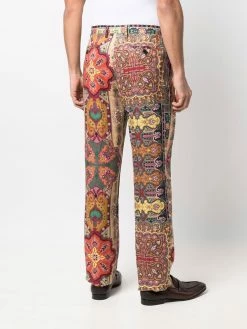 ETRO pantalon en lin à imprimé cachemire