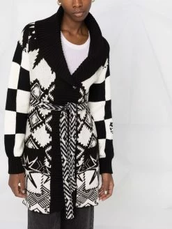 ETRO cardigan en maille intarsia à taille ceinturée