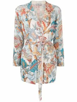 ETRO cardigan ceinturé à fleurs